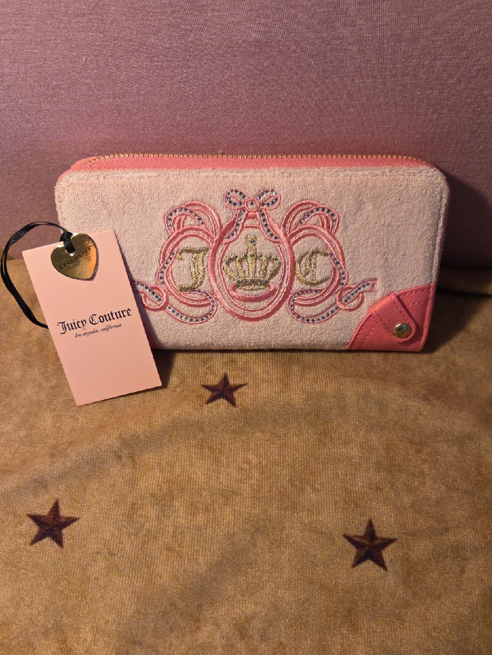 Juicy Couture Pink Embroidered Crest Zip-Around Wallet